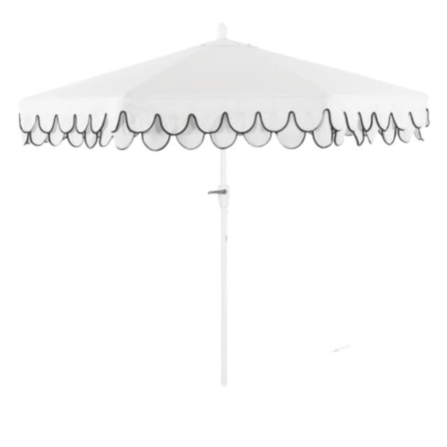 Rental store for 9  SCALLOPED UMBRELLA, WHITE, BLACK TRIM in Orange County CA